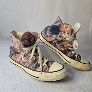 Converse Chuck Taylor All Star Sz 6 Women Gold Feather Pink & Blue High Top